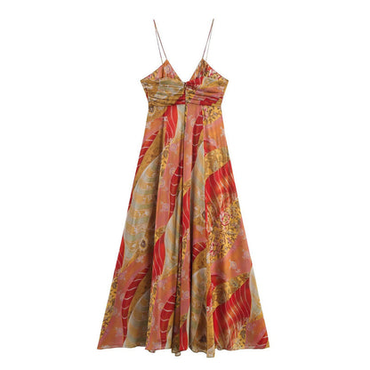 Summer Ethnic Print Midi Skirt Sling Dress