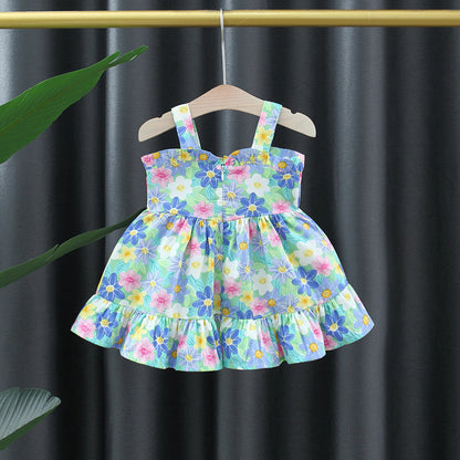 Girls' Printed Big Bow Suspender Dress