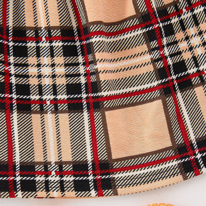 Two Piece Black Long Sleeve Top Checkered Skirt