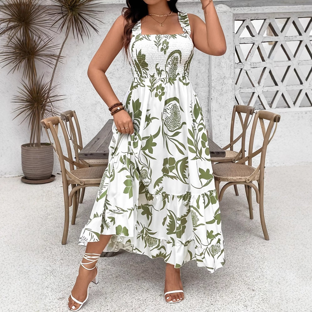 Women's Holiday Style Printing Mid-length Dress