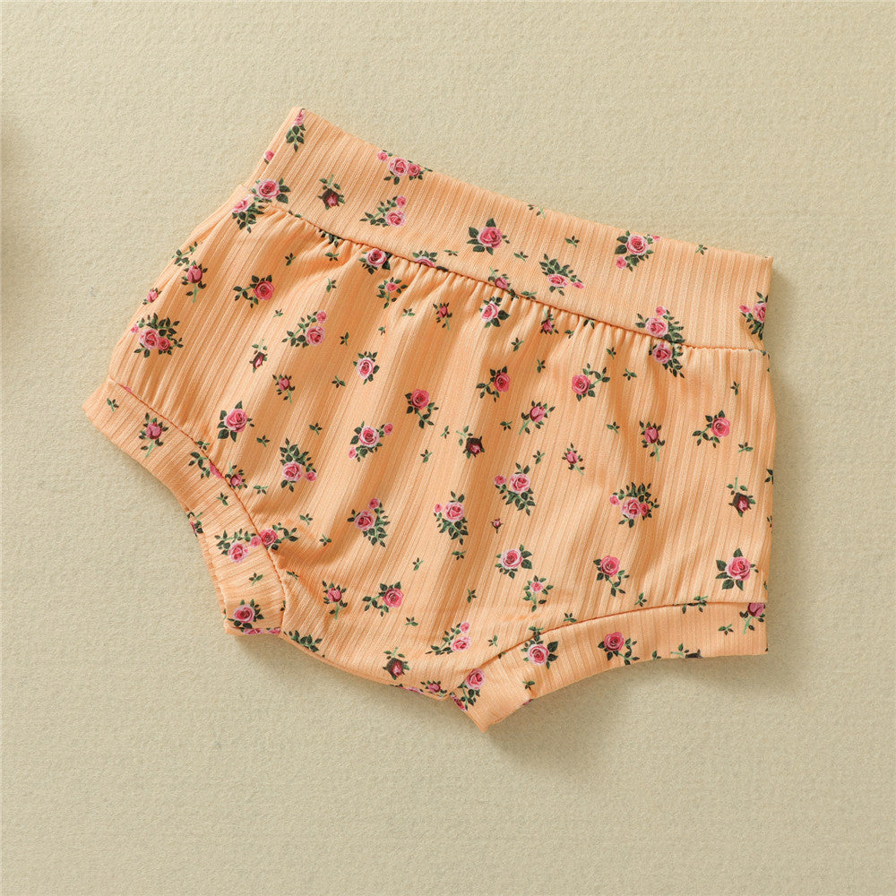 Girls Floral Pit Strip Sling Top Shorts Set