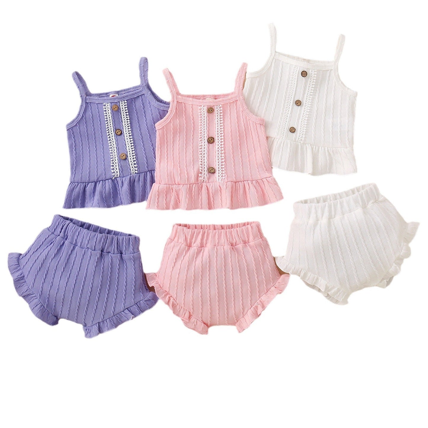 Baby Solid Color Multicolor Suspender Shorts Suit