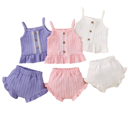 Baby Solid Color Multicolor Suspender Shorts Suit
