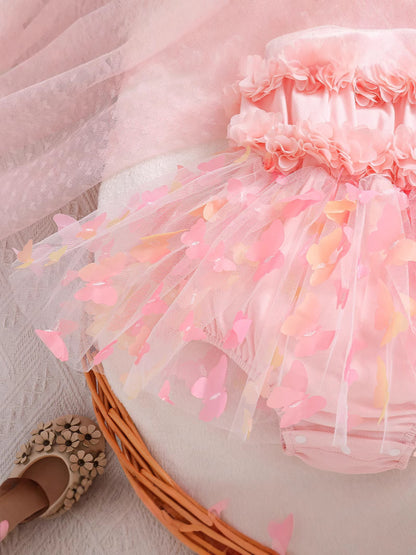 Girls' Party Dress-up Sling Butterfly Petal Mesh Dress
