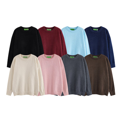 American Retro Simple Solid Color Crew Neck Pullover Sweater Men And Women