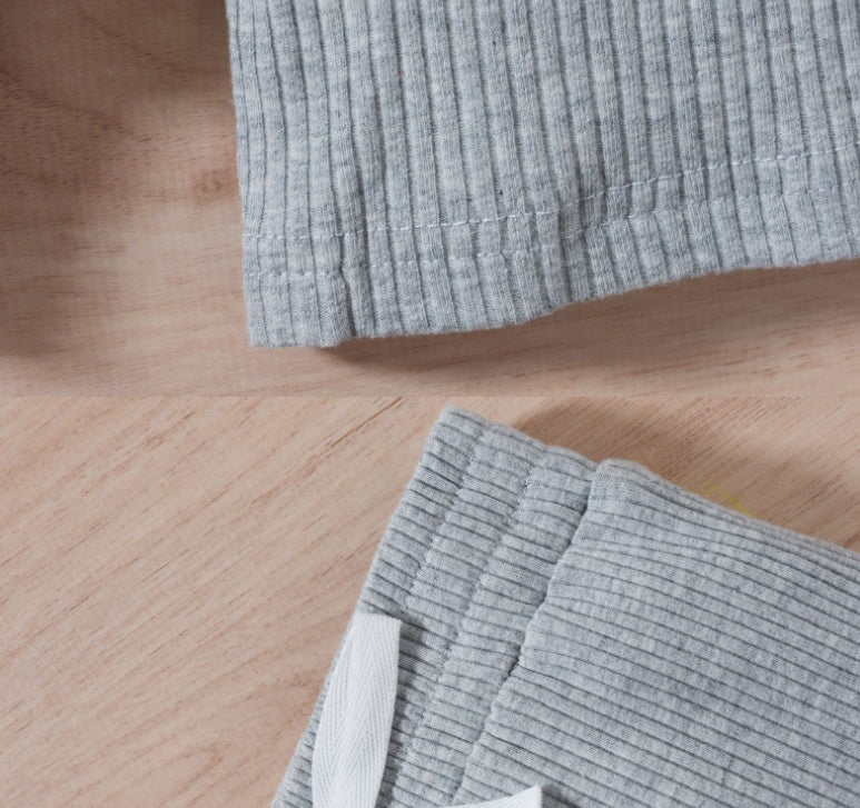 Autumn Children Three-color Sunken Stripe T Two-piece Suit