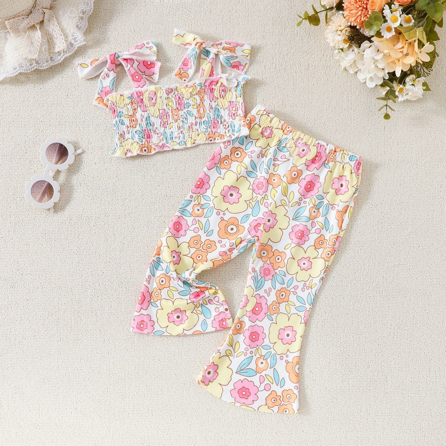 Girls' Suit Sling Short Top And Trousers Two-piece Set