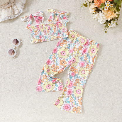 Girls' Suit Sling Short Top And Trousers Two-piece Set