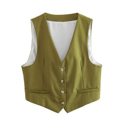 Women's Waistcoat Vest Linen Blended Casual Shorts Suit Women