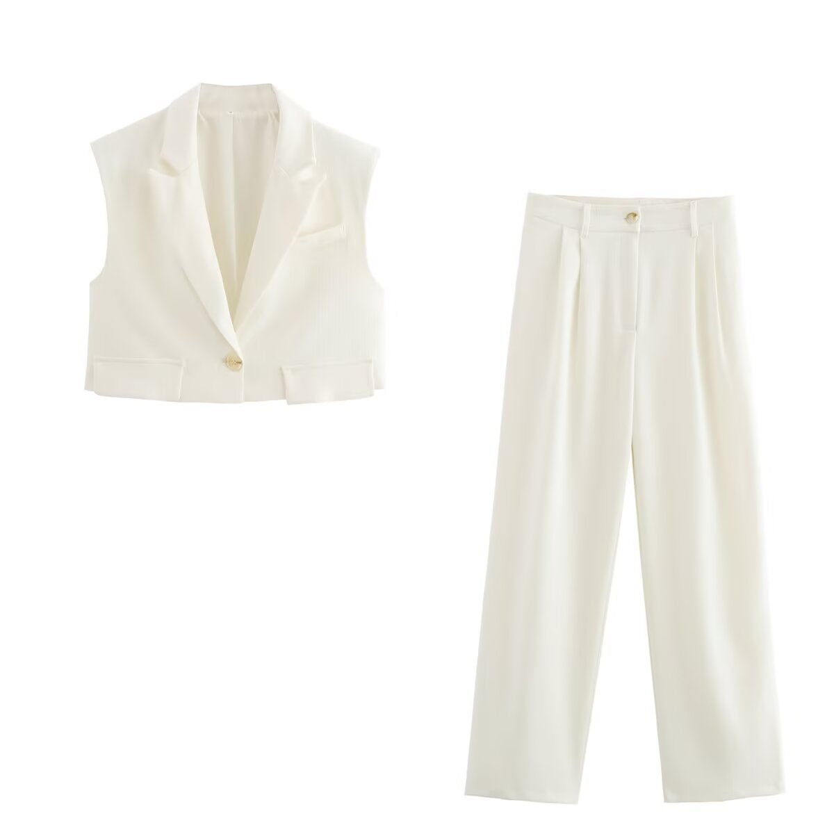 Sleeveless Short Vest Top Wide Leg Trousers