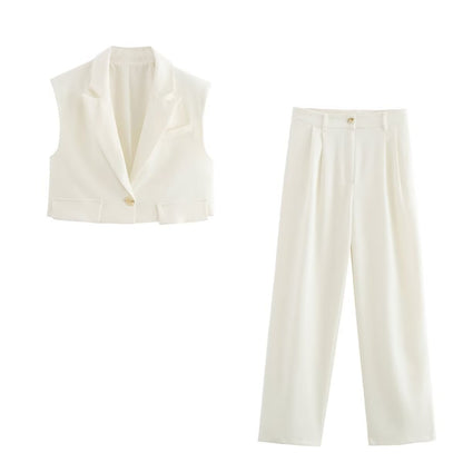Sleeveless Short Vest Top Wide Leg Trousers