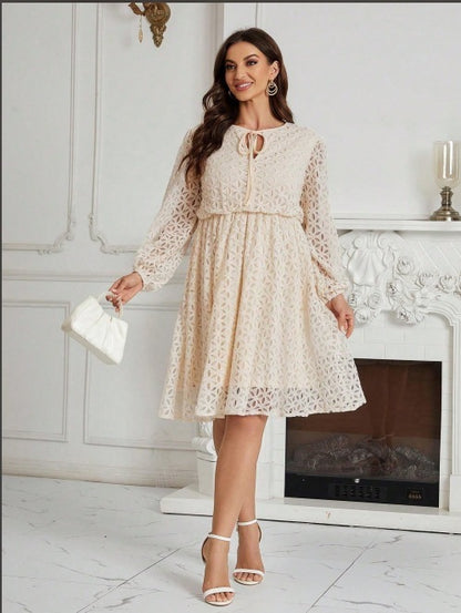 Lace Lace-up Graceful And Fashionable Long Sleeve Plus Size Dress