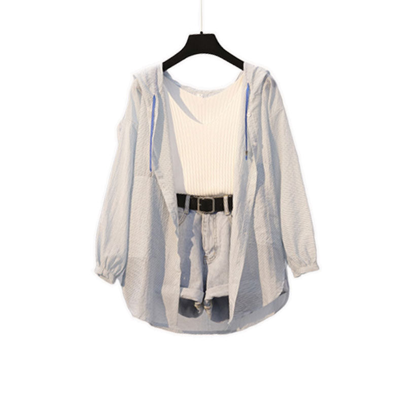 Retro New Age-reducing Sunscreen Shirt Denim Shorts Two-piece Suit