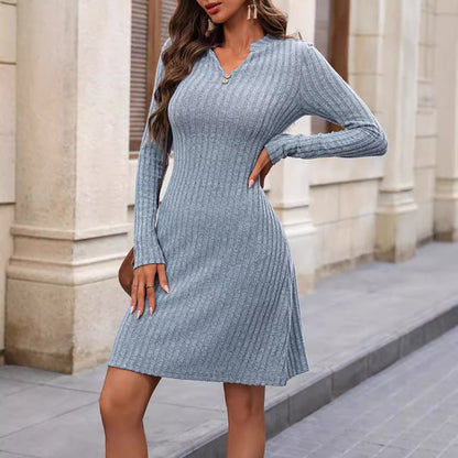 Autumn And Winter Women's Solid Color Knitted Dress