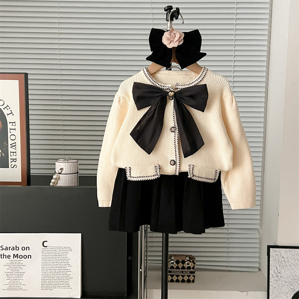 Autumn And Winter Bowknot Knitted Puff Sleeve Classic Style