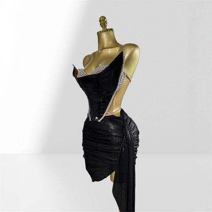 Fashionable Metal Mirror Three-dimensional Design Top Hip Skirt