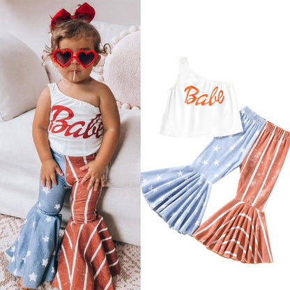 Tank Top Flared Pants Suit Girls Summer Independence Day