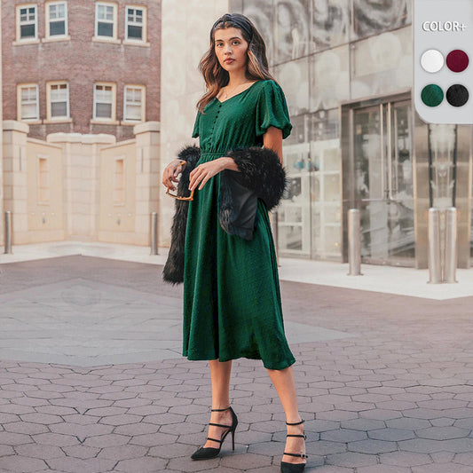 V-neck Button Fashion European And American Women's Dress