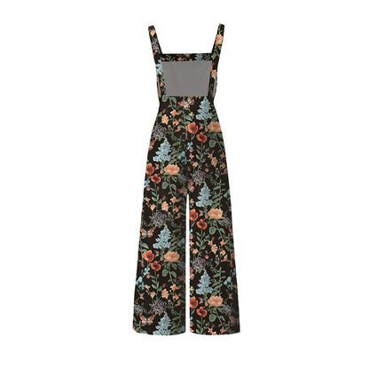 Suspender Trousers For Women Floral Print Buttons