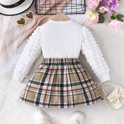 Autumn Bear Top Plaid Skirt