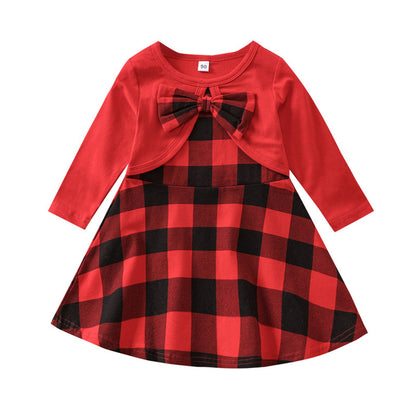 Christmas New Festival Girls' Red Plaid Dress