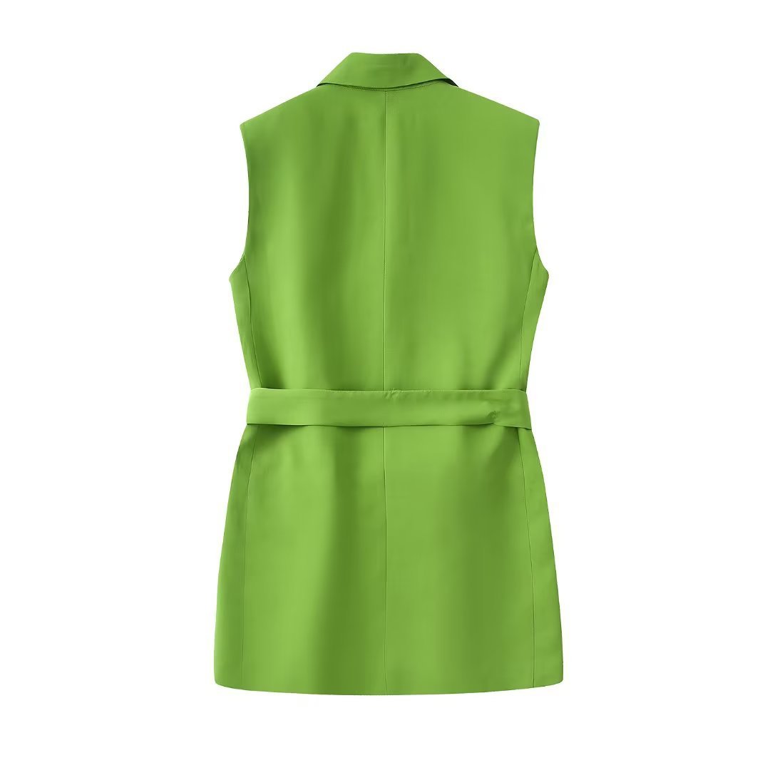 Women's Lapel Waistband Double Breasted Vest Casual Pants