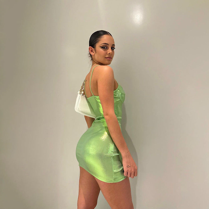 Ice Cream Color Sling PU Hip Skirt