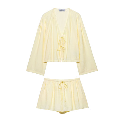 Wrinkle Effect Kimono Coat Shorts Suit