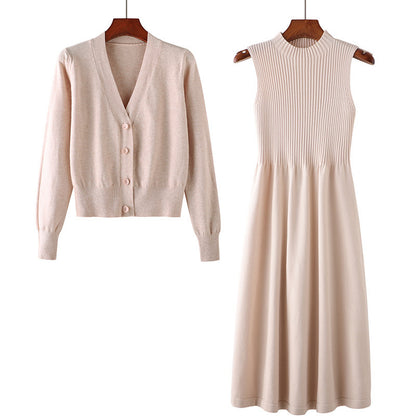 Mid-length Knitted Dress Suit Cardigan Woolen Skirt Two-piece Set