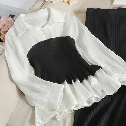 Slim Fit Fashionable Knitted Base Sweater Dress Two-piece Suit