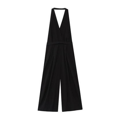Crepe Hanging Collar Sexy Backless Slim Fit Backless Jumpsuit