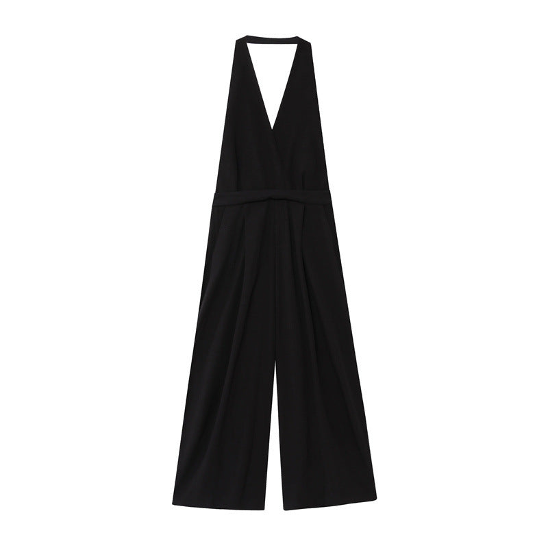 Crepe Hanging Collar Sexy Backless Slim Fit Backless Jumpsuit