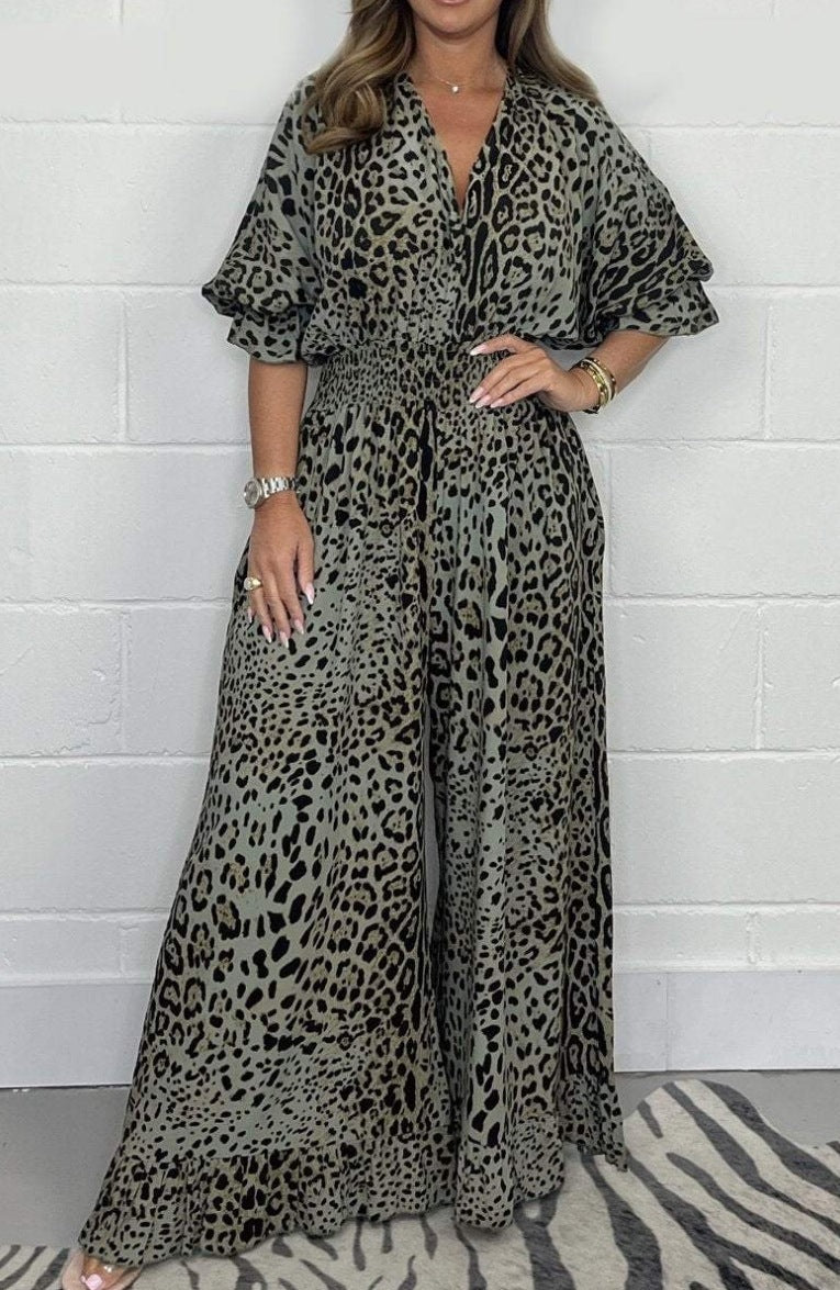 Women's Fashion Leopard Print Casual Jumpsuit