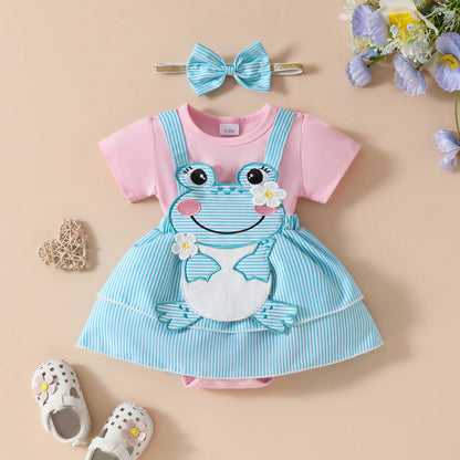 Girls' Cute Frog Short-sleeved Double-layer Dress