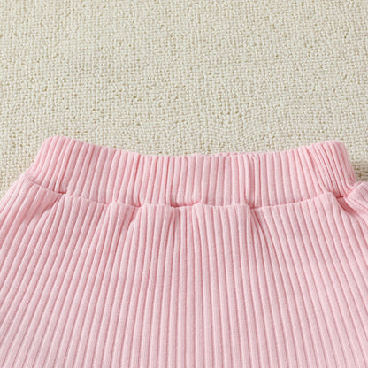 Suspender Top Solid Color Shorts Girls' Summer Two-piece Suit