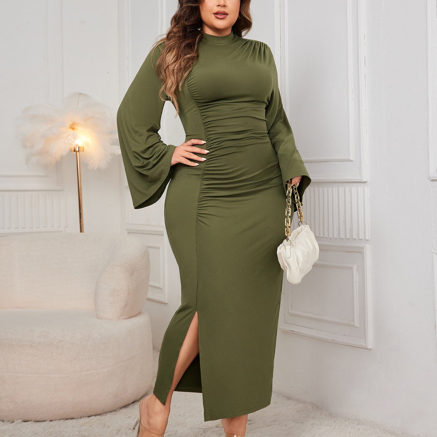 Spring And Autumn Solid Color Turtleneck Dress