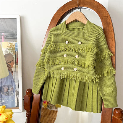 Tassel Knitted Long Sleeve Pullover Two-piece Set