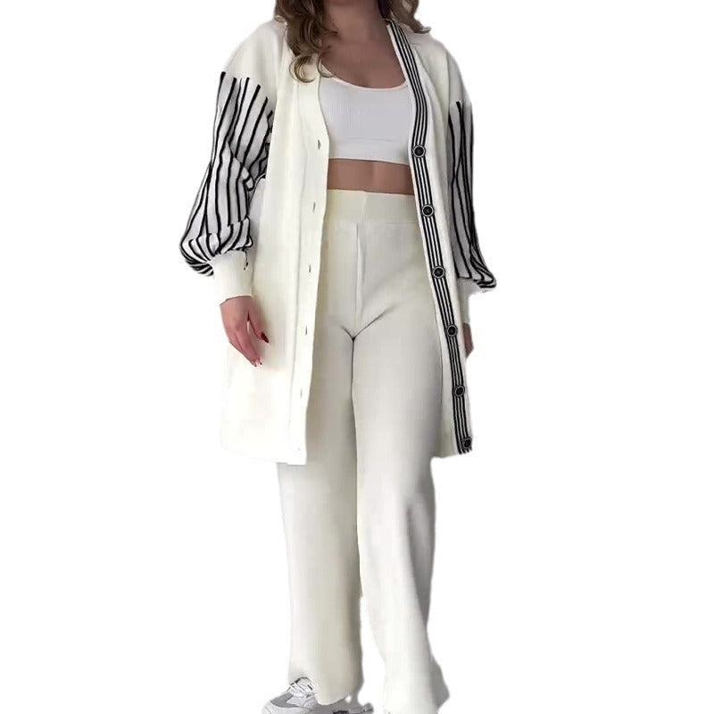 Striped Printed Casual Laid-back Style Sweater Coat