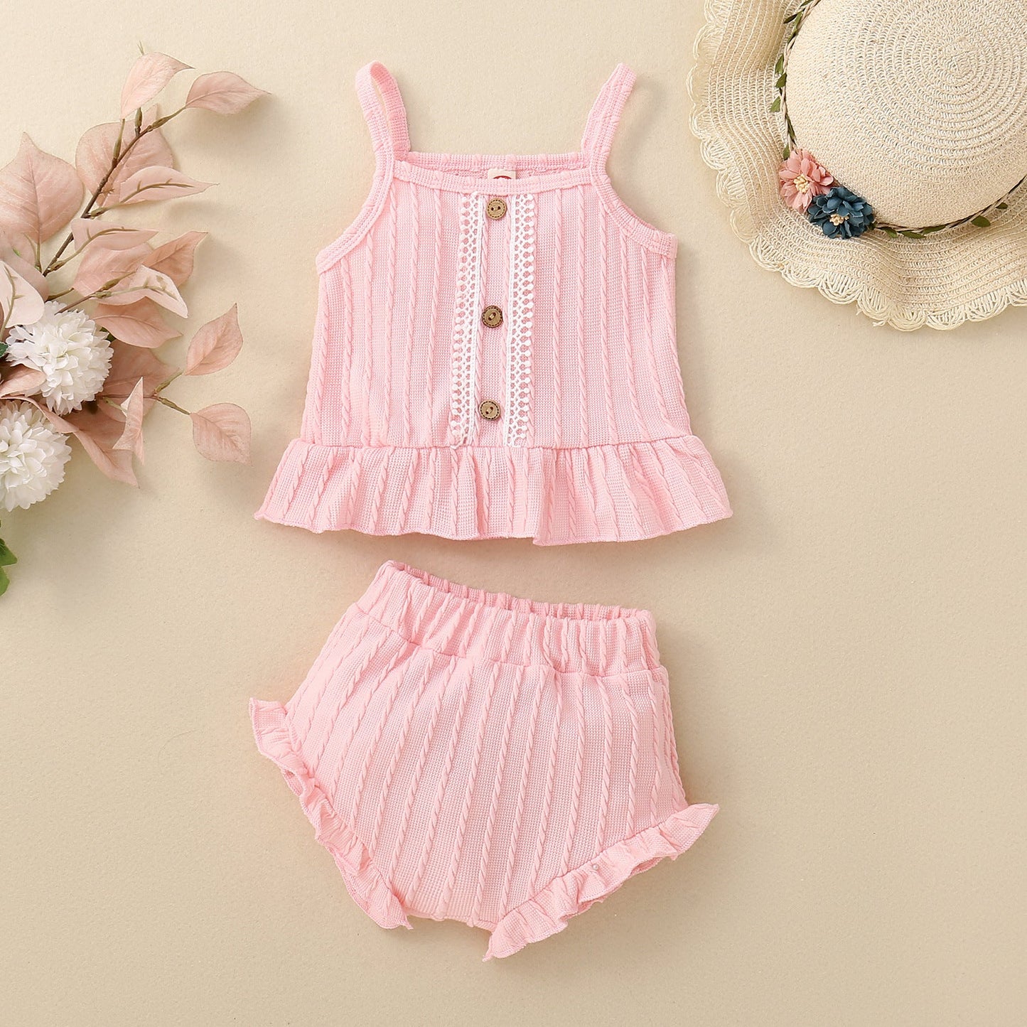 Baby Solid Color Multicolor Suspender Shorts Suit