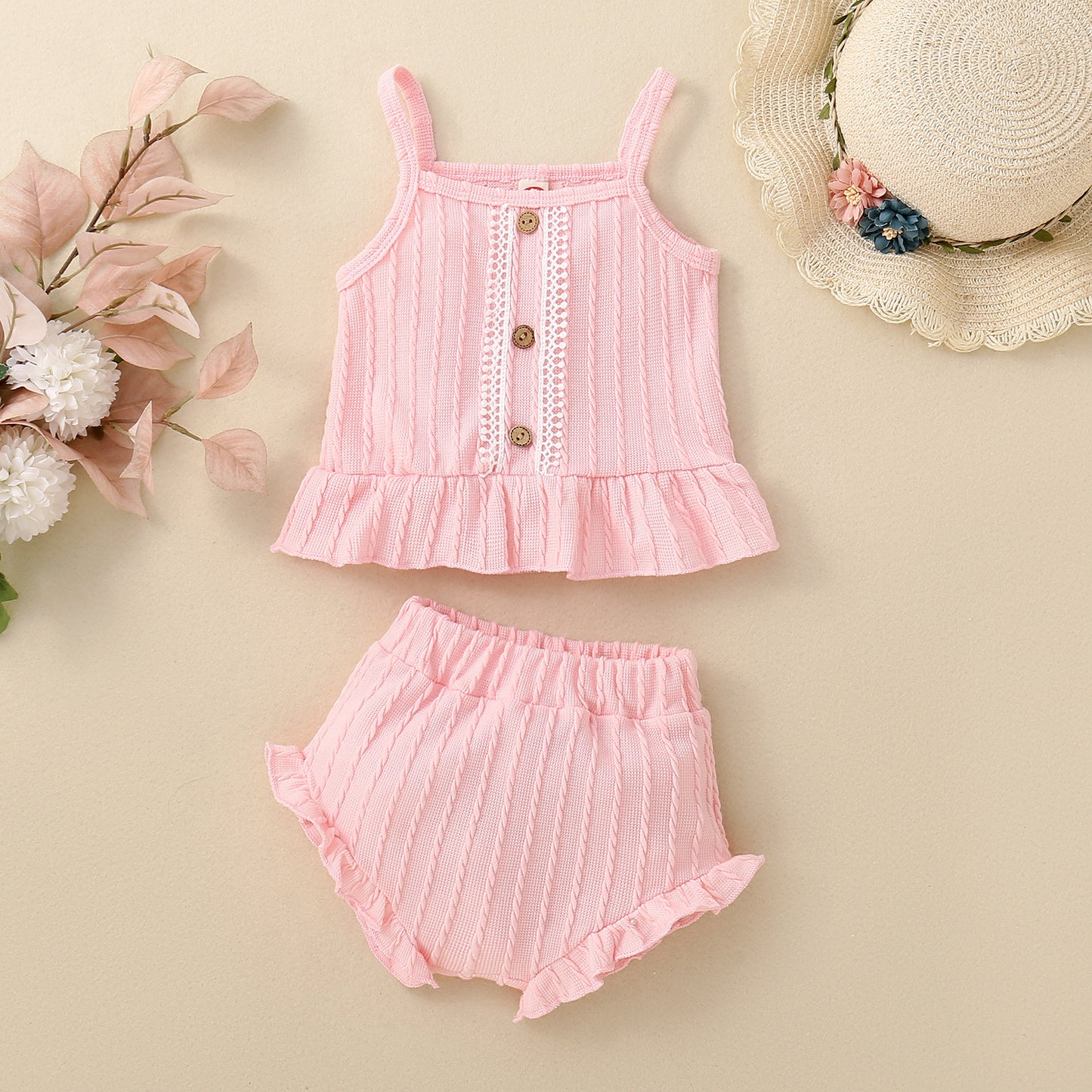 Baby Solid Color Multicolor Suspender Shorts Suit