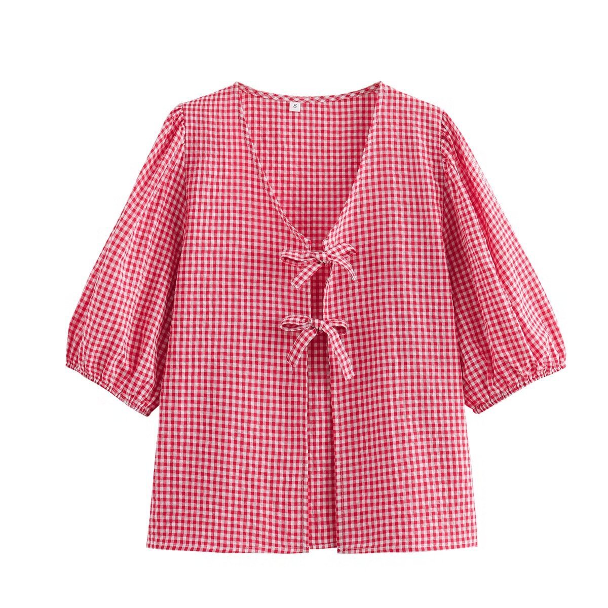 Women's Plaid Knotted Top Casual All-match