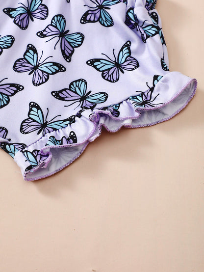 Baby Girl's Rompers Crawling Suit Printed Butterfly Two-piece Set