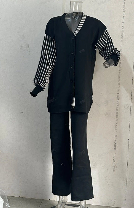 Striped Printed Casual Laid-back Style Sweater Coat