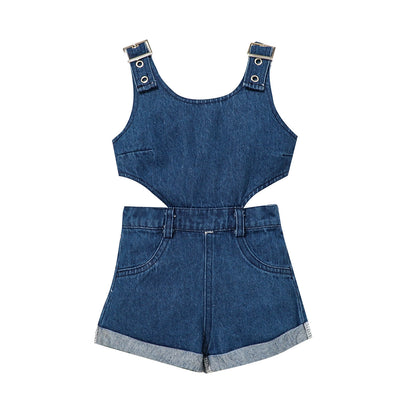 Girls' Two-color Sleeveless Cowboy Siamese Shorts
