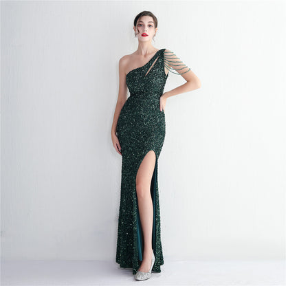 19533  Handmade Sequin Craft Beaded One-shoulder Fishtail Skirt