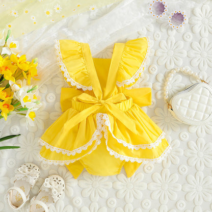 Bow Princess Harper Baby Sweet Lotus Edge Jumpsuit