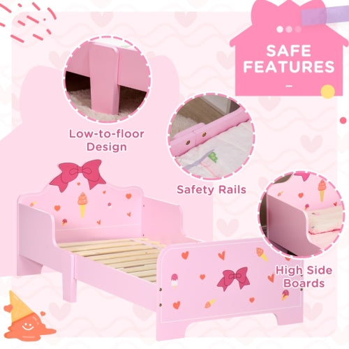 ZONEKIZ Princess Themed Kids Toddler Bed W  Cute Patterns, Safety Rails, For Ages 3 6 Years