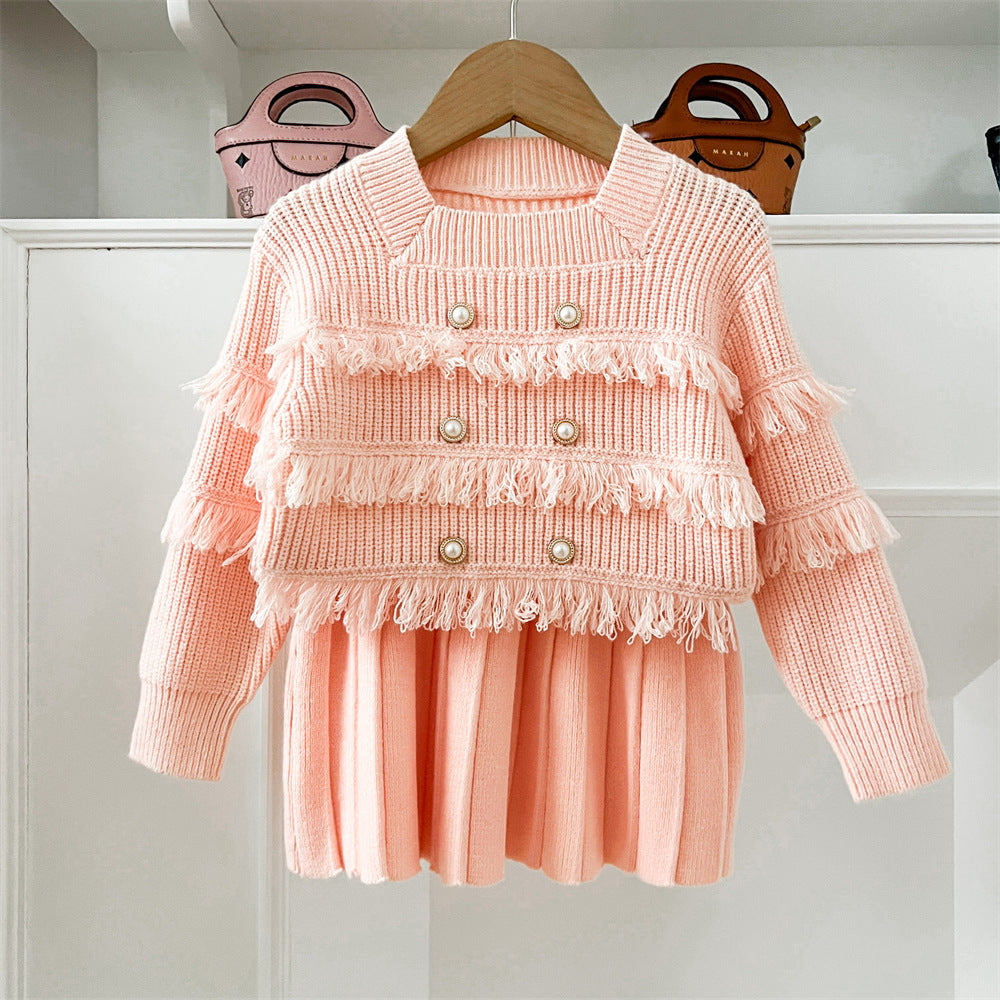 Tassel Knitted Long Sleeve Pullover Two-piece Set