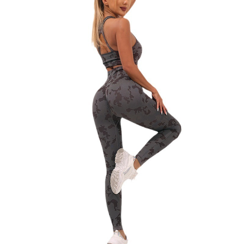 Camouflage Yoga Clothes Suit Sports Bra High Waist Belly Contracting Slimming Pants