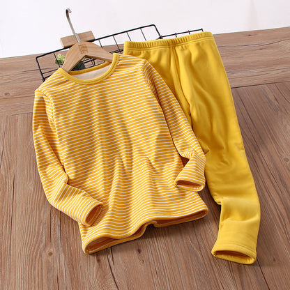 Children's Simple Plus Velvet Thermal Underwear Set